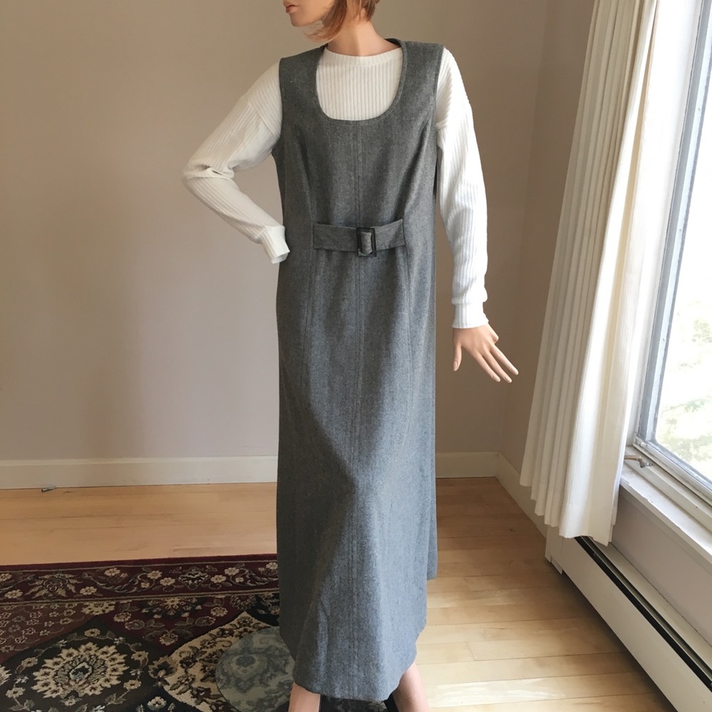 1970s Handmade Couture Wool Jumper Gray Maxi Dress